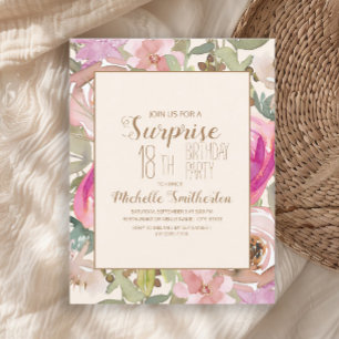 Soft Pink Purple Floral Surprise 18th Birthday Invitation