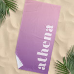Soft pink purple gradient custom name beach towel<br><div class="desc">Modern,  trendy beach towel with a soft pink to purple gradient and your name in bold,  retro font letters.</div>