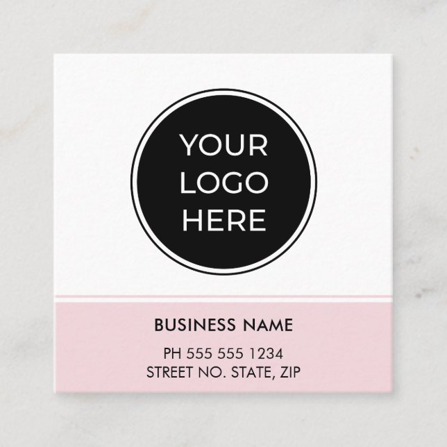 Soft Pink QR Code Logo Square Business Card (Front)