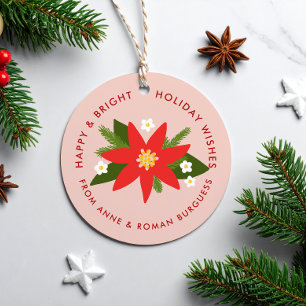 Soft Pink Red Poinsettia Christmas Holiday Gift Favour Tags