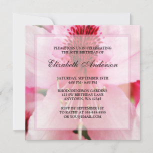Soft Pink Rhododendron Flowers 80th Birthday Party Invitation
