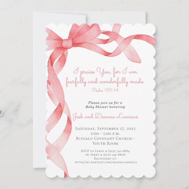 Soft Pink Ribbon Baby Shower Invitation (Front)