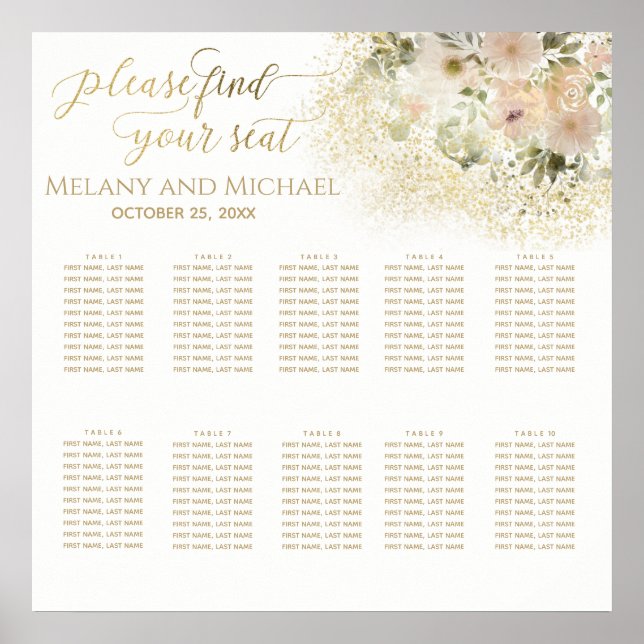 Soft pink romantic floral gold calligraphy poster (Front)