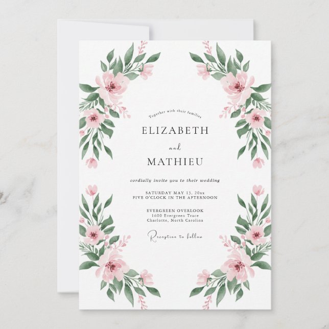Soft Pink Romantic Floral Wedding Invitation (Front)