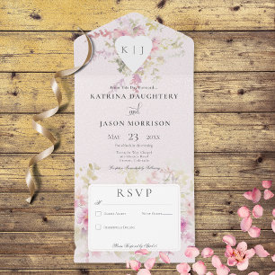 Soft Pink Romantic Heart Vintage Floral No Dinner All In One Invitation