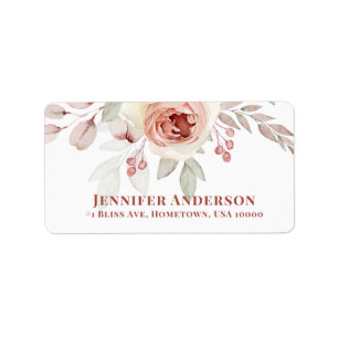 Soft Pink Romantic Rose on White Wedding Label
