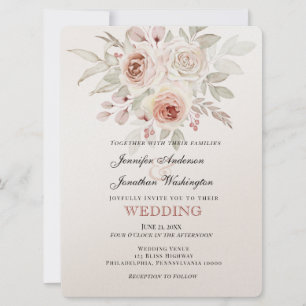 Soft Pink Romantic Rose Wedding Invitation