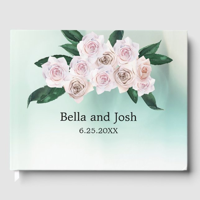 Soft Pink Rose Blossoms Wedding Guest Book (Front)
