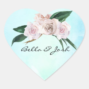 Soft Pink Rose Blossoms Wedding Heart Sticker