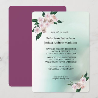 Soft Pink Rose Blossoms Wedding Invitation
