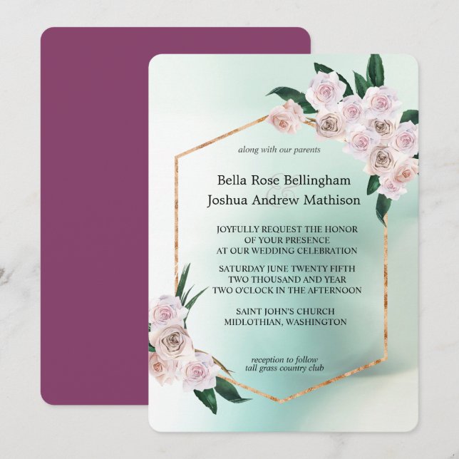 Soft Pink Rose Blossoms Wedding Invitation (Front/Back)
