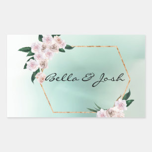 Soft Pink Rose Blossoms Wedding Rectangular Sticker