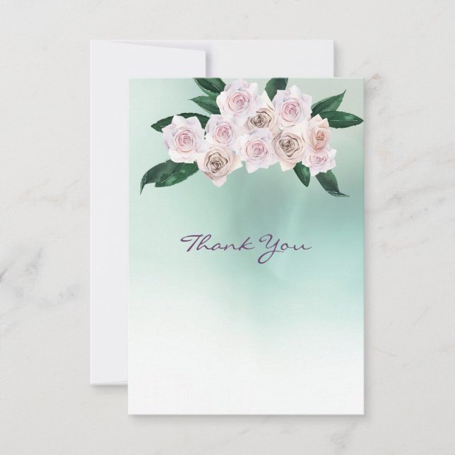 Soft Pink Rose Blossoms Wedding Thank You (Front)