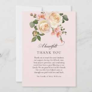 Soft Pink Rose Floral Christian Funeral Thank You