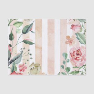 Soft Pink Rose Floral Vertical Stripe Decoupage Tissue Paper