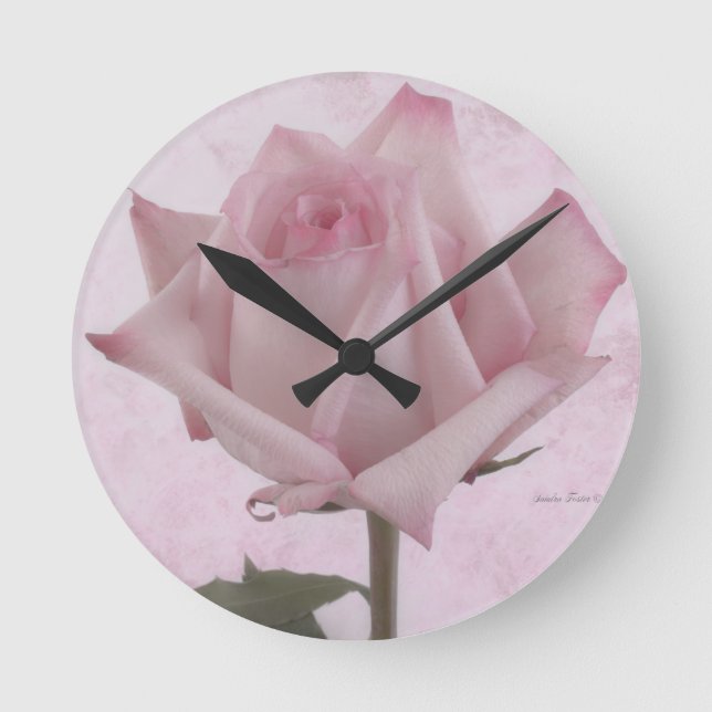 Soft Pink Rose Flower Round Clock (Front)