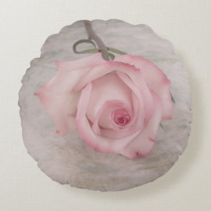 Soft Pink Rose Flower Round Cushion