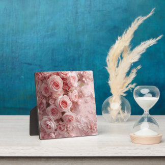 Soft Pink Rose Garden – Elegant Floral Art Print Plaque