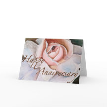 Soft Pink Rose in Watercolor Anniversary Card