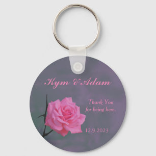 Soft Pink Rose Personalised Wedding Favour Key Ring
