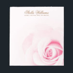 Soft pink rose personalized name or text notepad<br><div class="desc">Notepad featuring a close up photograph of a beautiful pink rose and template fields for custom name or other text.</div>