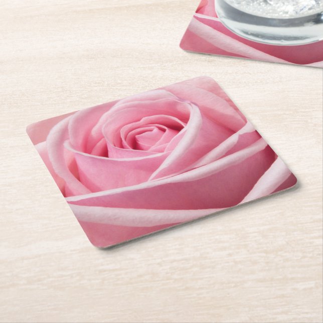 Soft Pink Rose Square Paper Coaster (Angled)