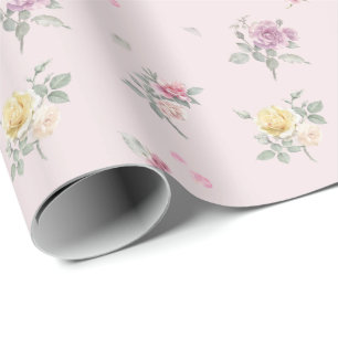 Soft Pink Rose Watercolor Floral Wrapping Paper