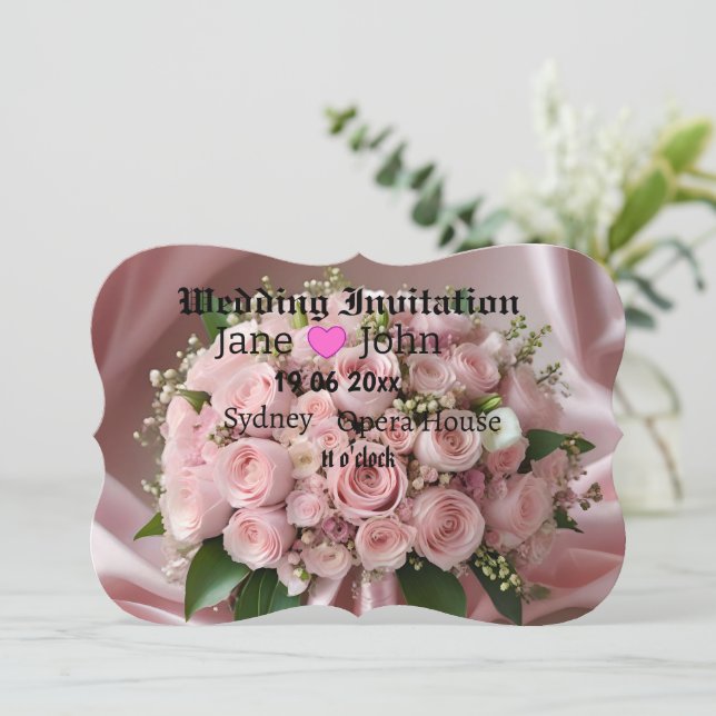 Soft Pink Rose Wedding Bouquet, Invitation (Standing Front)