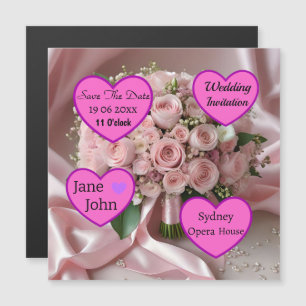 Soft Pink Rose Wedding Bouquet, Magnetic Card