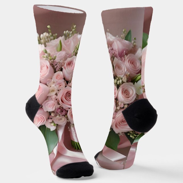 Soft Pink Rose Wedding Bouquet, Socks (Angled)