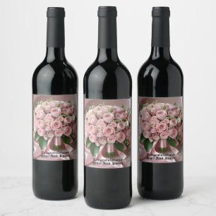 Soft Pink Rose Wedding Bouquet, Wine Label