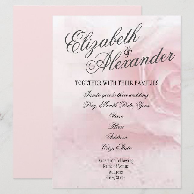 Soft Pink Rose Wedding Invitation (Front/Back)
