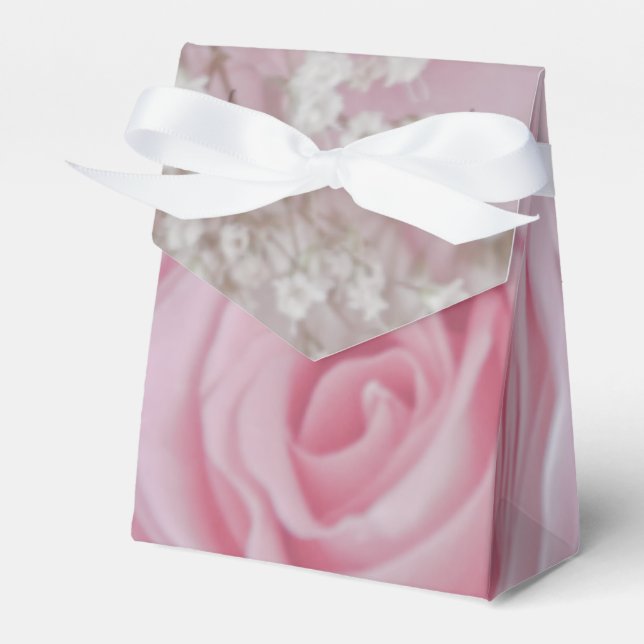 Soft Pink Roses and Baby's Breath Favour Box (Front Side)