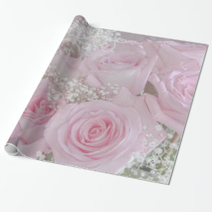 Soft Pink Roses and Baby's Breath Wrapping Paper