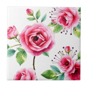 Soft Pink Roses and Eucalyptus Flowers Tile