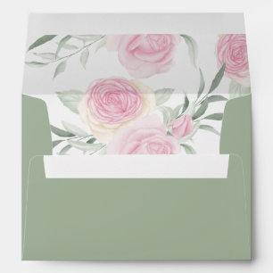 Soft Pink Roses and Light Green Envelope