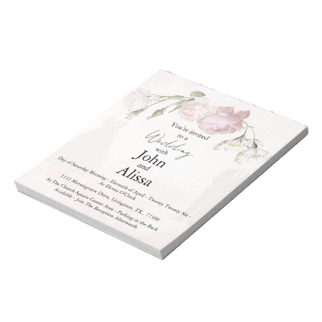 Soft Pink Roses & Bride and Groom Collection Notepad (Rotated)