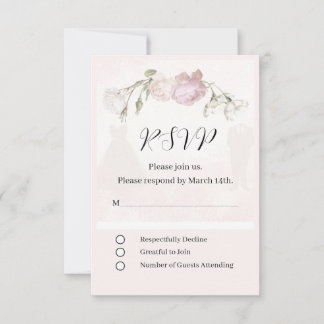 Soft Pink Roses & Bride and Groom Collection RSVP Card