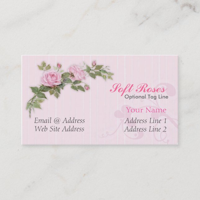 Soft Pink Roses Business Cards (Front)