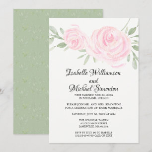 Soft Pink Roses Elopement Reception Invitation