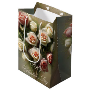 Soft pink roses heart bouquet valentine  medium gift bag