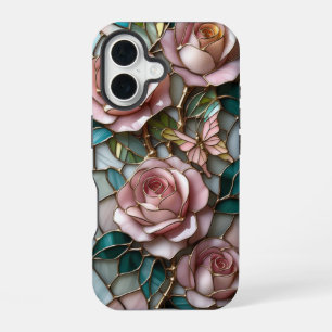 Soft Pink Roses in Luxurious Stained Glass Artwork iPhone 16 Case