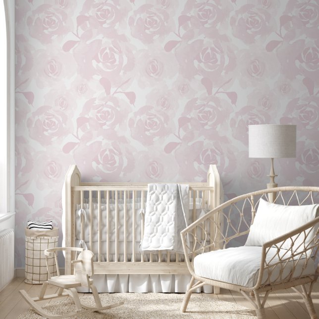 Soft Pink Roses Nursery loose watercolor flowers Wallpaper (Kids)