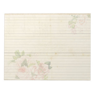 Soft Pink Roses on Antique-Like Paper Notepad