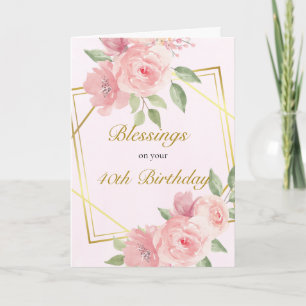 Soft Pink Roses Orthodox Christian 40th Birthday   Card
