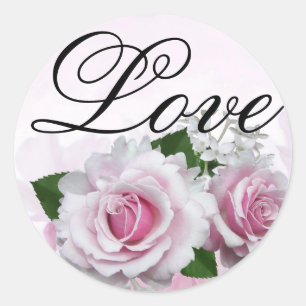 Soft Pink Roses Romantic Elegant Love Wedding Classic Round Sticker