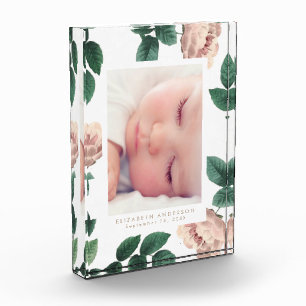 Soft Pink Roses Vintage Floral Photo Block Frame