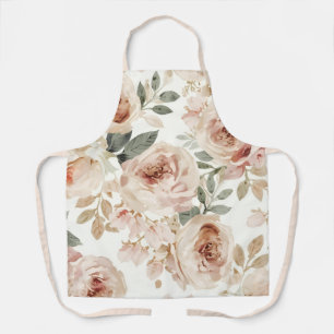 Soft Pink Roses Watercolor Floral Print Botanical Apron