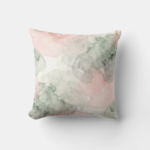 Soft Pink Sage Green Watercolor Abstract Pattern Cushion