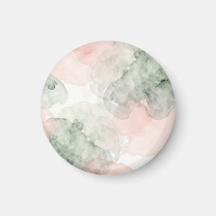 Soft Pink Sage Green Watercolor Abstract Pattern Magnet